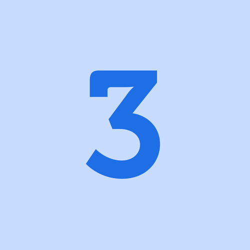 KI generiert: Große blaue Zahl "3" auf hellblauem Hintergrund.