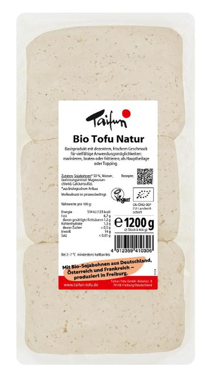 Produktfoto zu Tofu Natur 1,2kg (3 Stück)