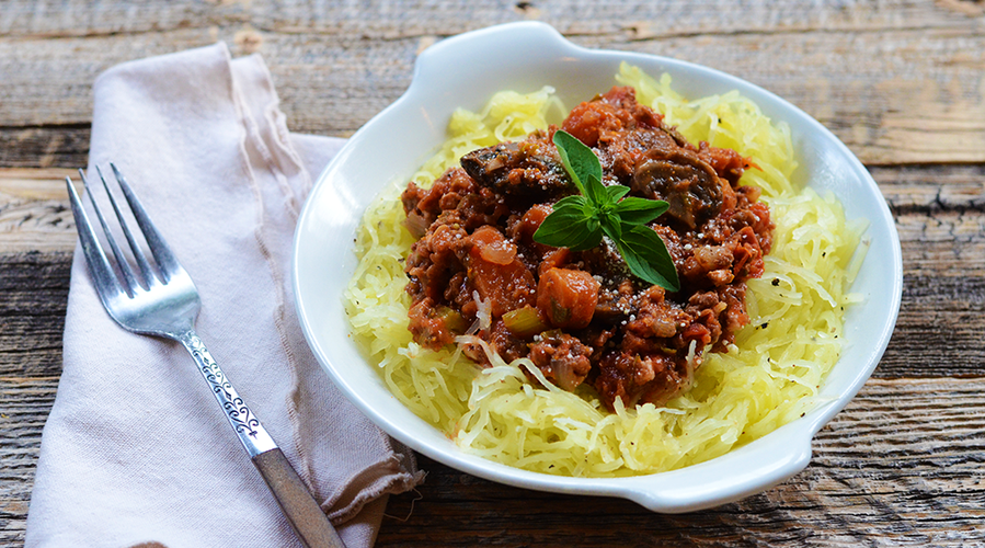 Rezeptbild für Vegane Spaghetti-Kürbis Bolognese