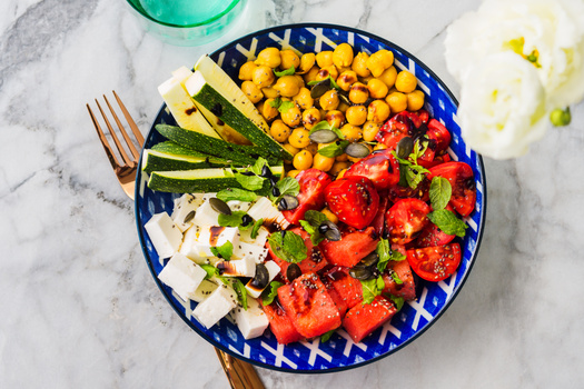 Rezeptbild für Wassermelonen Feta Salat mit Kichererbsen