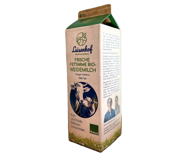 Produktfoto zu Luisenhof fettarme Weidemilch ESL 1,5% aus muttergebundener Kälberaufzucht 1l