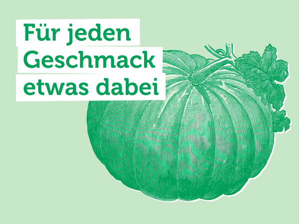 Illustration von Rüben mit dem Text: "Für jeden Geschmack etwas dabei".