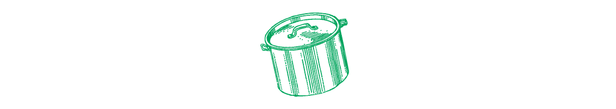 KI generiert: Illustration eines Topfes mit Deckel in grünem Umriss.