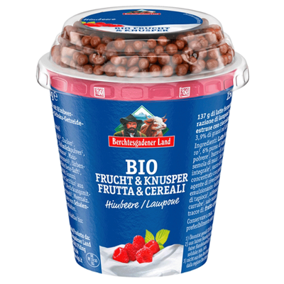 Produktfoto zu Frucht&Knusper Himbeere mit Dinkelschokoballs 3,9% 150g