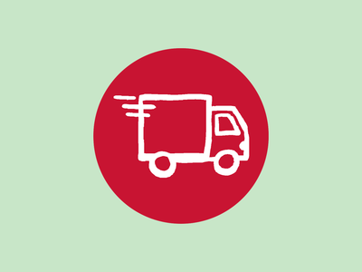 Ein schneller Lieferwagen in einem roten Kreis auf grünem Hintergrund.