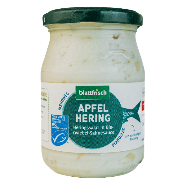 Produktfoto zu Apfel Hering in Zwiebel-Sahnesauce im Glas 250g