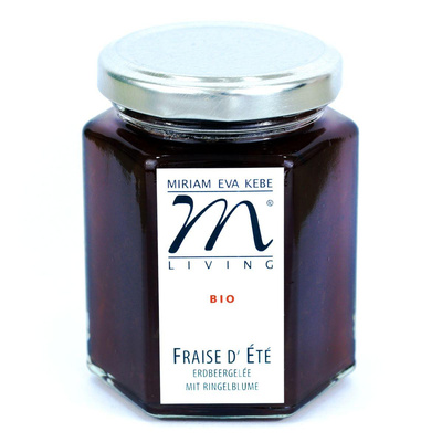 Produktfoto zu Erdbeer Gelée mit Rhabarber und Ringelblume 200g