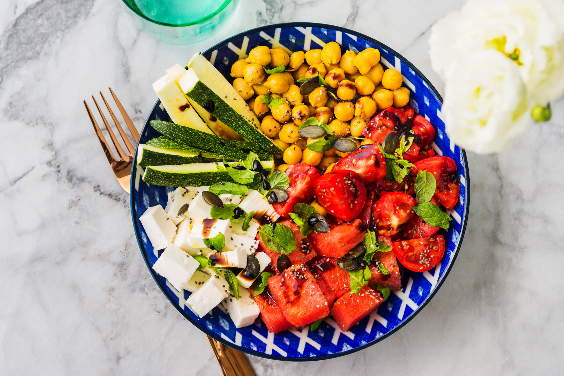 Rezeptbild für Wassermelonen Feta Salat mit Kichererbsen