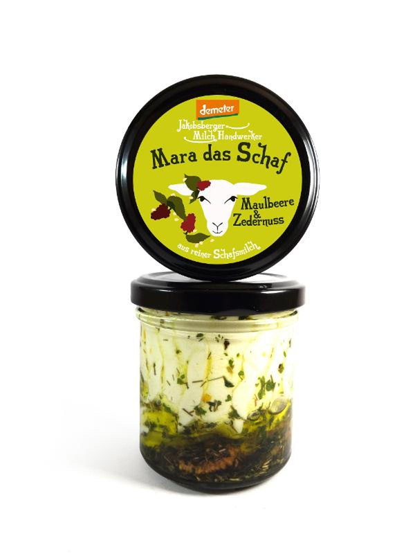 Produktfoto zu Mara das Schaf Frischkäse Maulbeere Zedernuss 135g