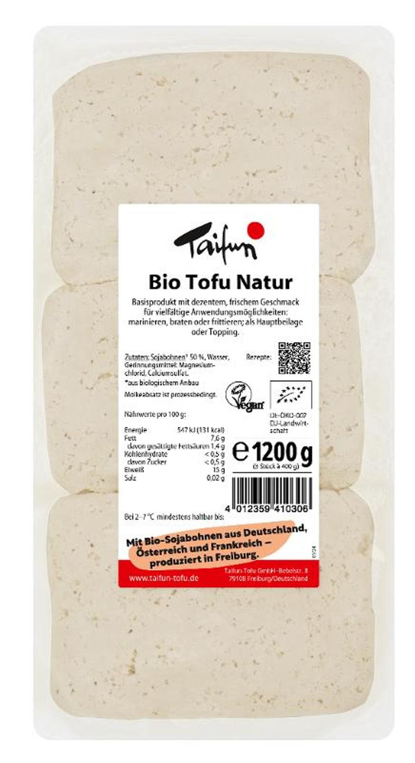 Produktfoto zu Tofu Natur 1,2kg (3 Stück)