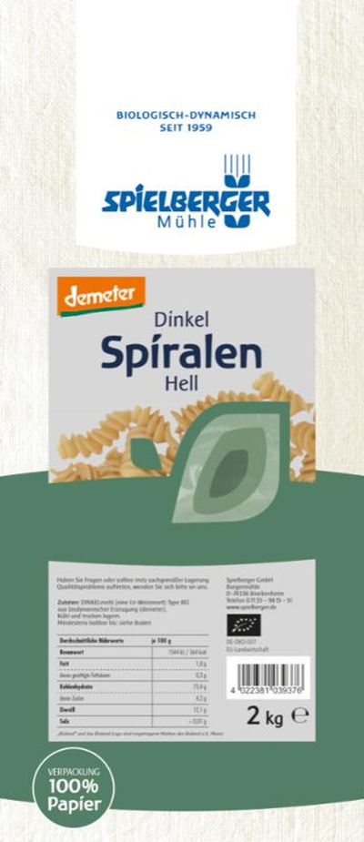 Produktfoto zu Dinkel Spiralen hell 2kg