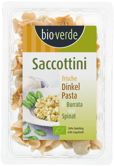 Produktfoto zu Dinkel Saccottini mit Burrata und Spinat 250g