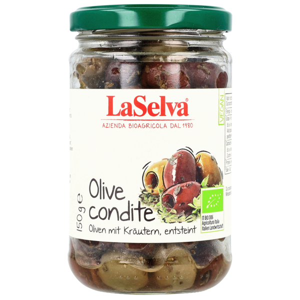 Produktfoto zu Gemischte Oliven mit Kräutern ohne Stein 170g