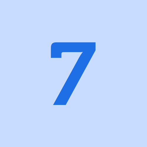 KI generiert: Große blaue Zahl "7" auf hellblauem Hintergrund.