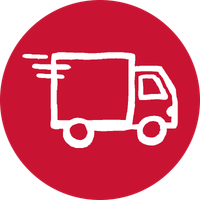 KI generiert: Weißer Lieferwagen auf rotem Hintergrund, stilisierte Darstellung.