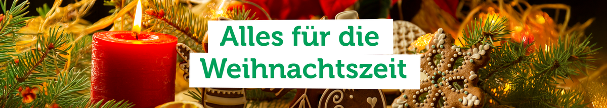 KI generiert: Weihnachtliches Bild mit Kerze, Plätzchen und Tannenzweigen. Text: "Alles für die Weihnachtszeit".
