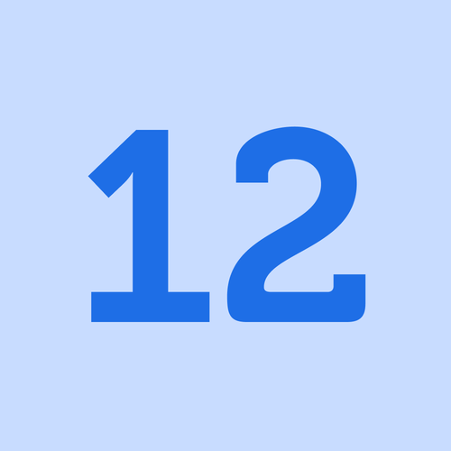 KI generiert: Zahl "12" in Blau auf hellblauem Hintergrund.