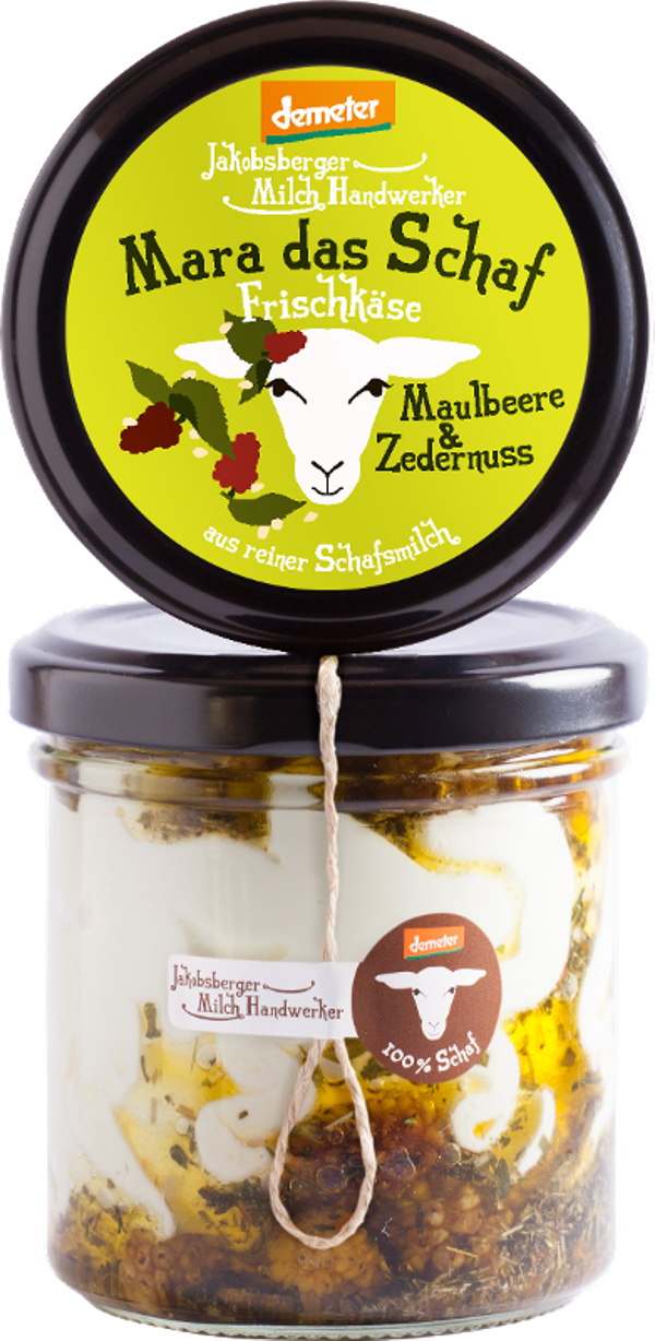 Produktfoto zu Mara das Schaf Frischkäse Maulbeere Zedernuss 135g