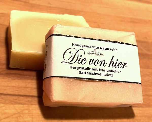 Produktfoto zu Die von Hier, Naturseife aus Marienhöher Sattelschweinefett 75g