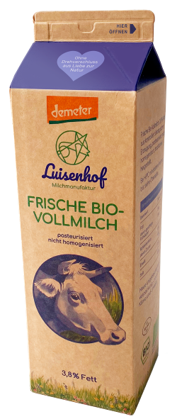 Produktfoto zu demeter Vollmilch Luisenhof 3,8% 1l, frisches Produkt mit kürzerem MHD