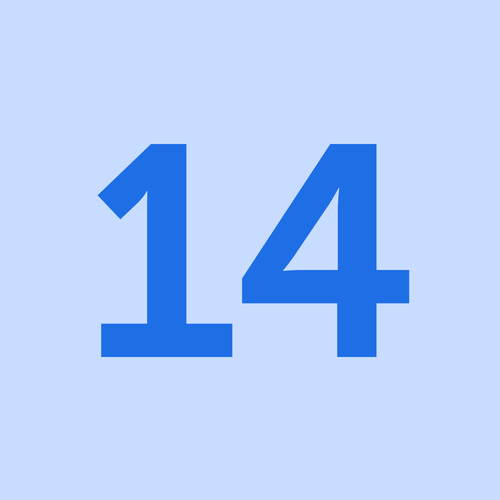 KI generiert: Die Zahl „14“ in blauer Schrift auf hellblauem Hintergrund.