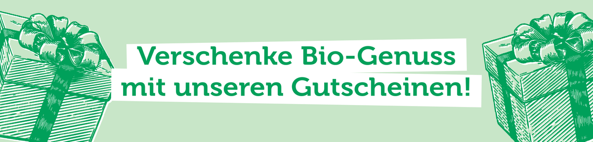 KI generiert: Geschenkboxen mit dem Text: "Verschenke Bio-Genuss mit unseren Gutscheinen!"