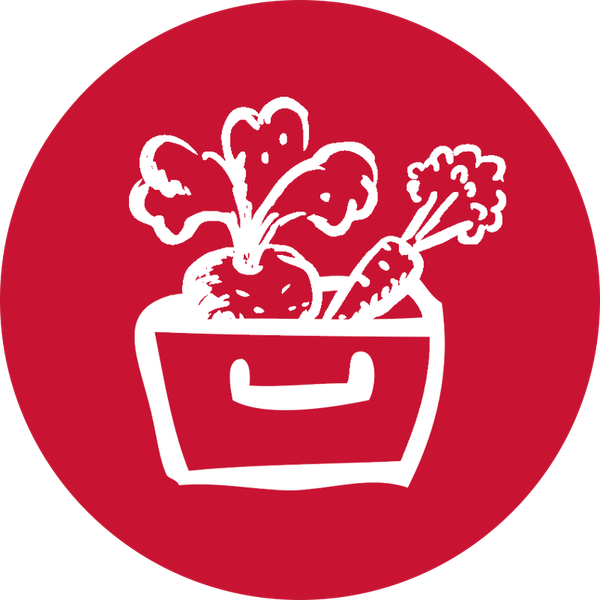 Icon: Ein roter Kreis, darin eine handgezeichnete Illustration einer Gemüsekiste