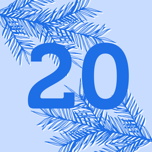 KI generiert: Zahl "20" mit blauem Blätterdesign auf hellem Hintergrund.