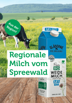 Produktfoto zu Milch von der Gläsernen Molkerei: Regionale Bio-Milch aus dem Spreewald, transparent, traditionell und vielfältig im Sortiment.
