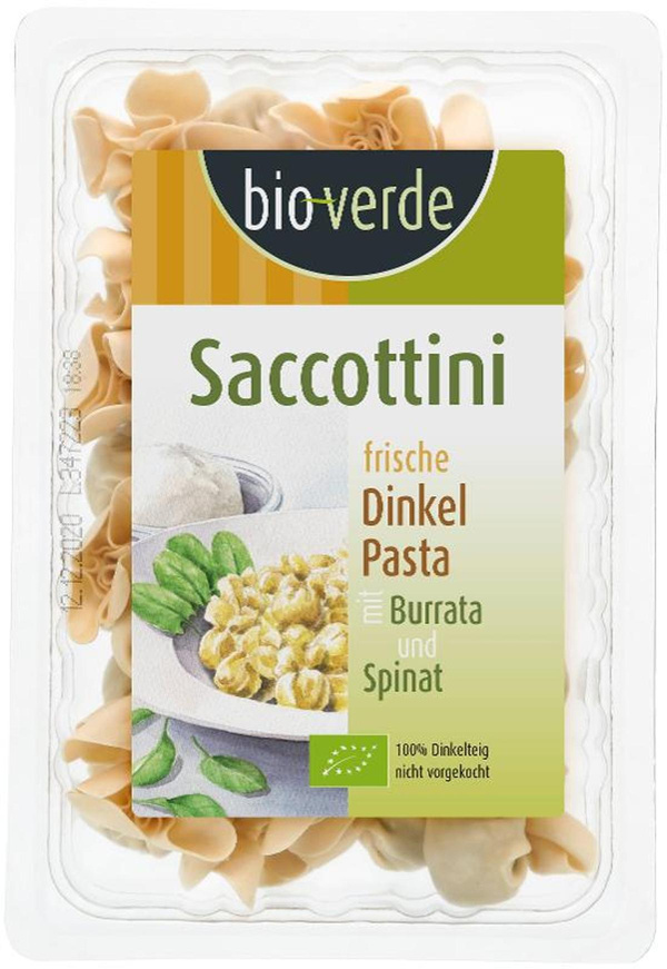 Produktfoto zu Dinkel Saccottini mit Burrata und Spinat 250g
